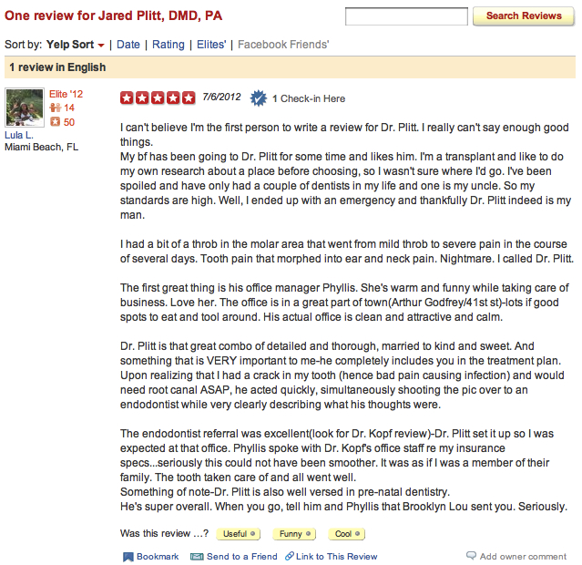 Miami Beach Dentist Dr Plitt Yelp Review